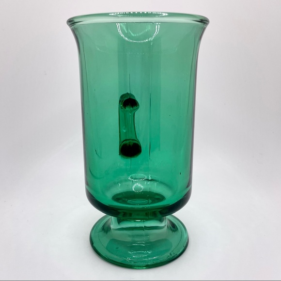 Emerald Green Anchor Hocking Footed / Pedestal Glass Mugs - Vintage Cup - Picture 3 of 7